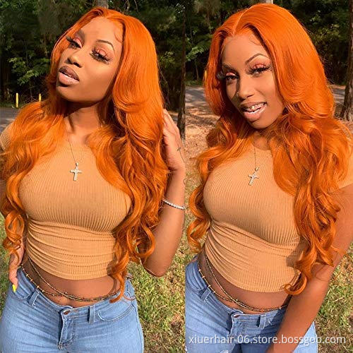 European Top 10A Virgin Human Hair Honey Blonde Body Wave No Glue Deep Wave Highlight Ginger Orange Lace Front Wig